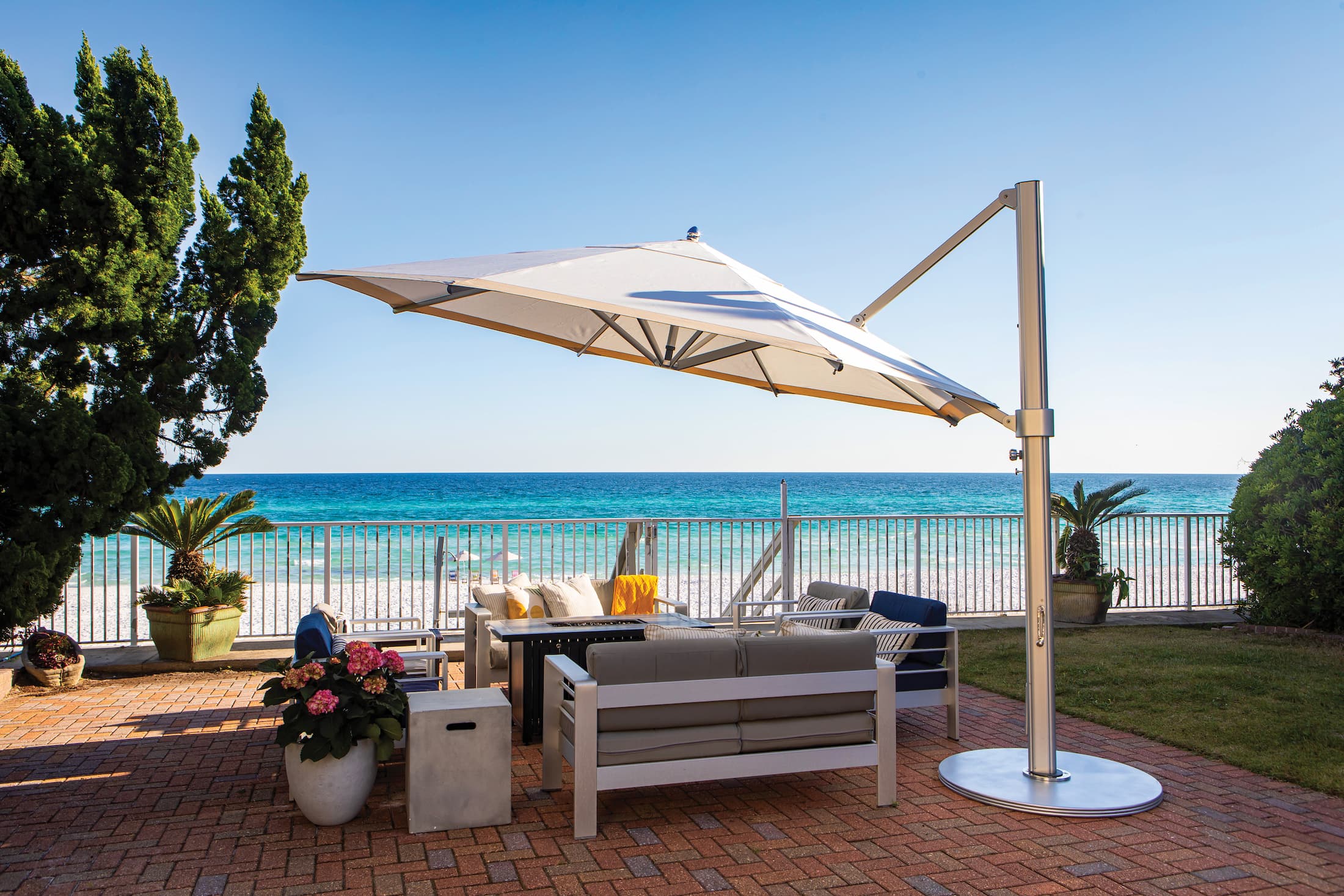 cantilever aluminum patio umbrellas Solar-Powered LED Light 11 ft Aluminum Patio Cantilever Umbrella with Base